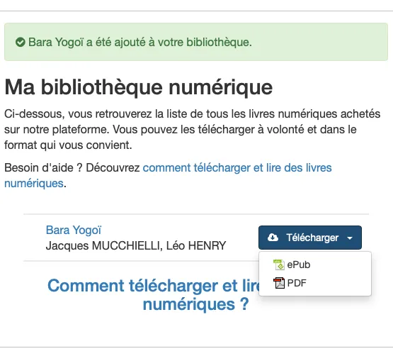 Capture d'écran de la bibliothèque numérique de l'utilisateur