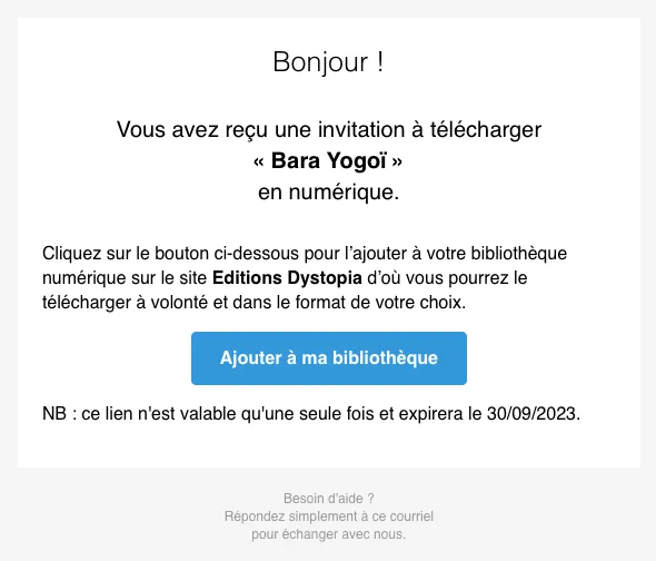 Capture d'écran du courriel contenant le lien d'invitation