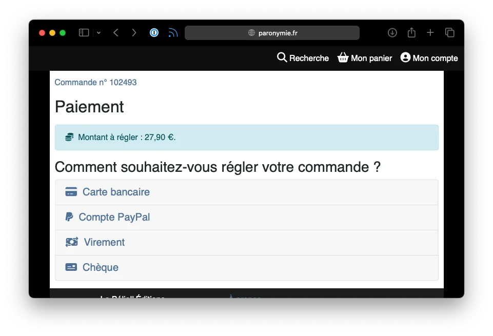 Un accordéon replié présentant quatre méthodes de paiement